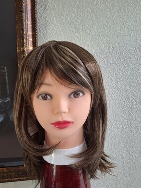 Women’s Layered Synthetic Wig with Blonde Highlights - Brown